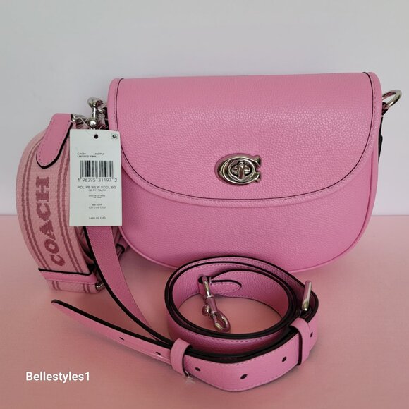 COACH Willow Saddle Pebbled Leather Saddle Crossbody Bag- Vivid Pink⭐ - Picture 16 of 16